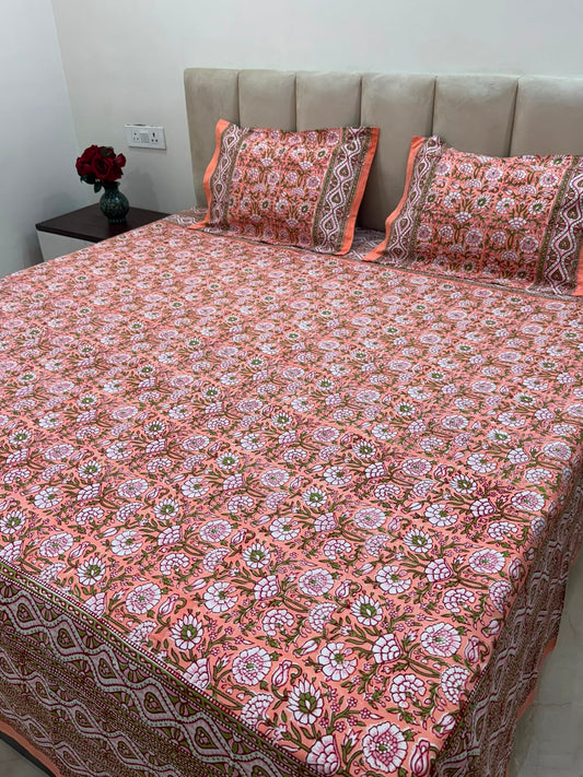 Peach Petals Double Bedsheet with Pillow Covers