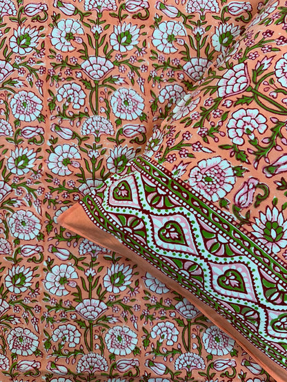 Peach Petals Double Bedsheet with Pillow Covers