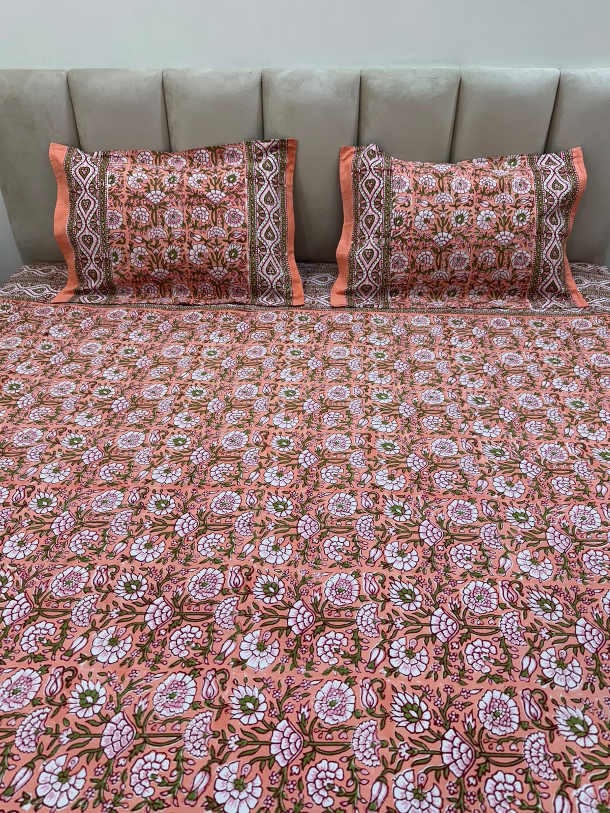 Peach Petals Double Bedsheet with Pillow Covers