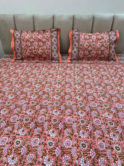Peach Petals Double Bedsheet with Pillow Covers