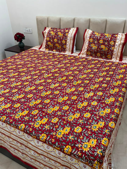 Red Yellow Glow Double Bedsheet with Pillow Covers
