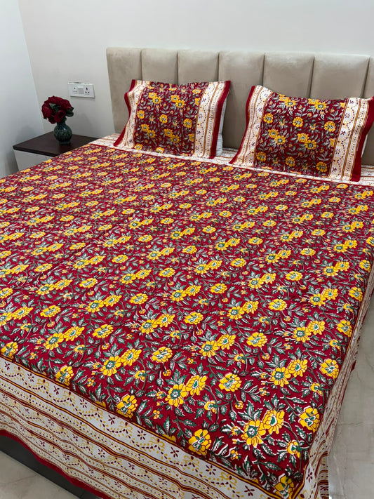 Red Yellow Glow Double Bedsheet with Pillow Covers