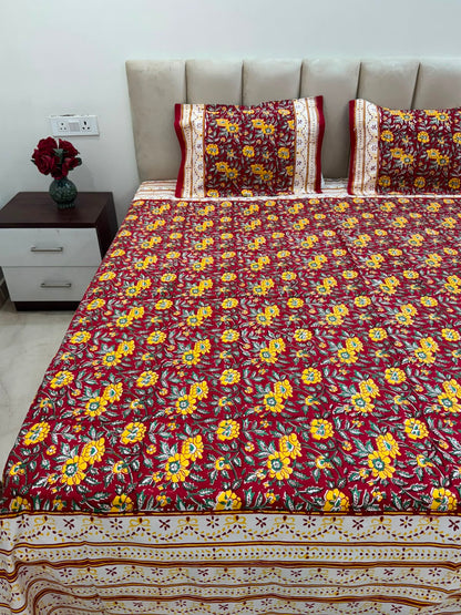 Red Yellow Glow Double Bedsheet with Pillow Covers