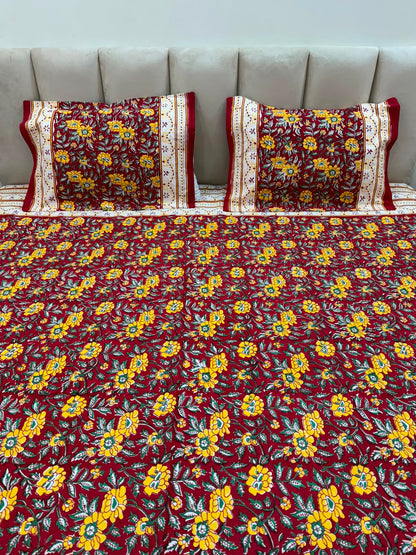 Red Yellow Glow Double Bedsheet with Pillow Covers