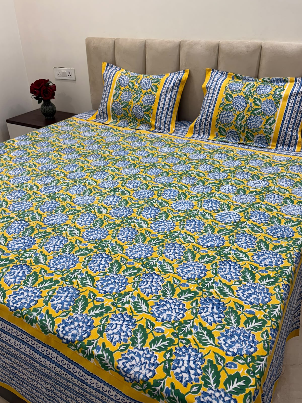 Yellow Blossom Double Bedsheet with Pillow Covers