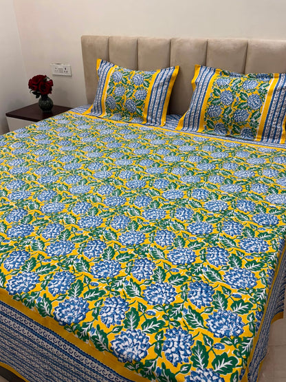Yellow Blossom Double Bedsheet with Pillow Covers