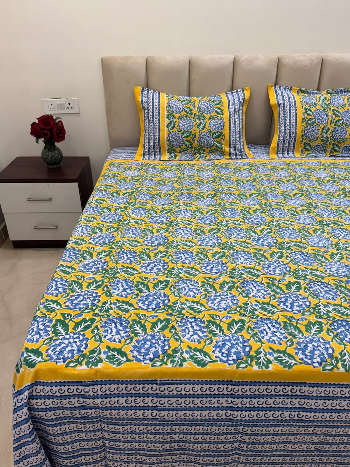Yellow Blossom Double Bedsheet with Pillow Covers