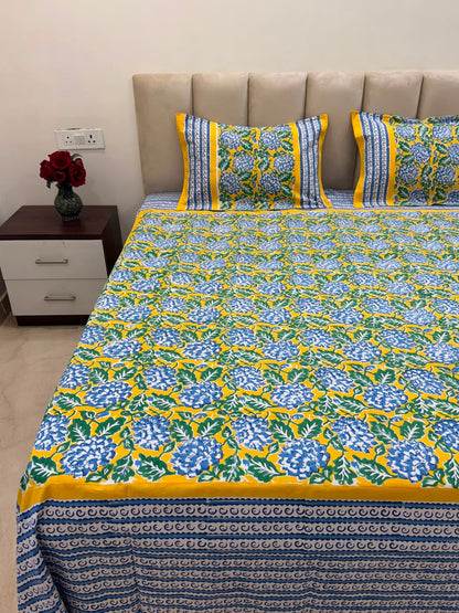 Yellow Blossom Double Bedsheet with Pillow Covers