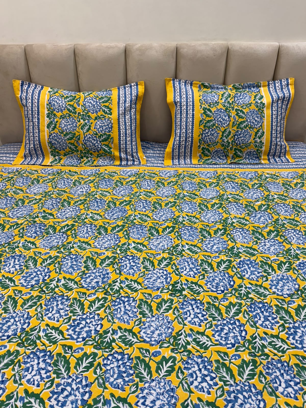 Yellow Blossom Double Bedsheet with Pillow Covers