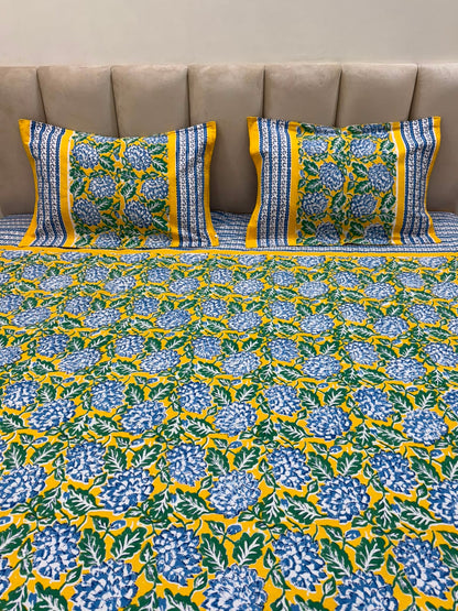 Yellow Blossom Double Bedsheet with Pillow Covers