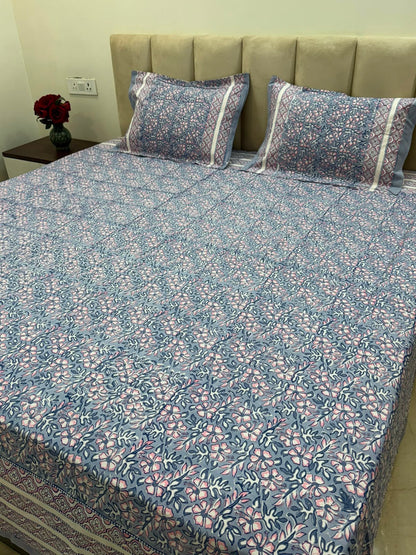 Slate Blue Temptation Double Bedsheet with Pillow Covers