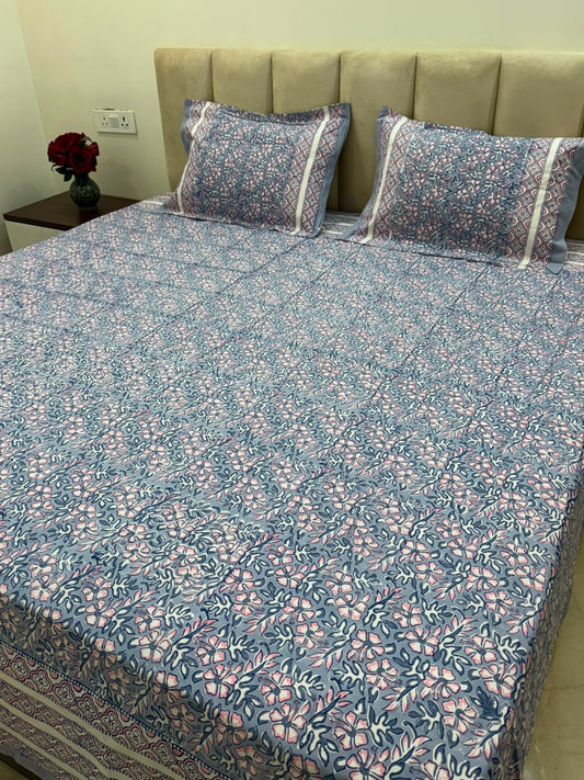 Slate Blue Temptation Double Bedsheet with Pillow Covers