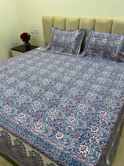 Soft Blue Whispers Double Bedsheet with Pillow Covers