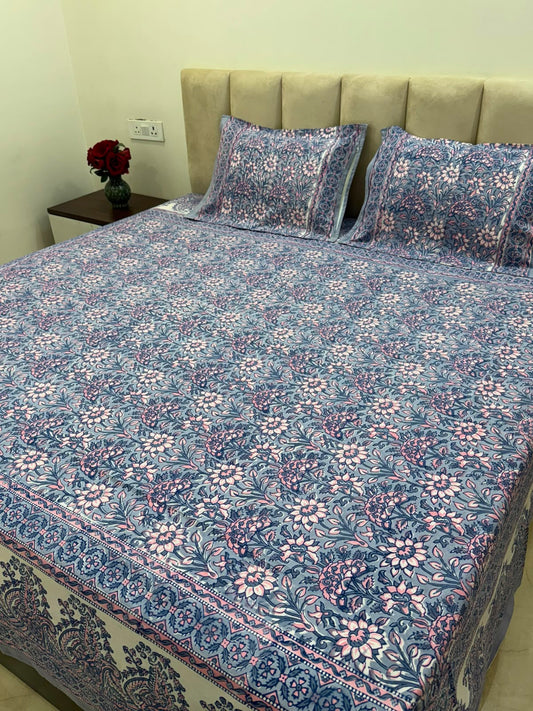 Soft Blue Whispers Double Bedsheet with Pillow Covers
