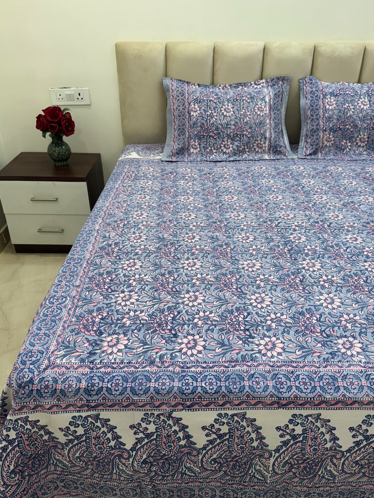 Soft Blue Whispers Double Bedsheet with Pillow Covers