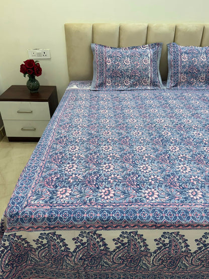 Soft Blue Whispers Double Bedsheet with Pillow Covers
