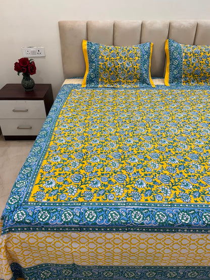 Bright Yellow Ferns Double Bedsheet with Pillow Covers