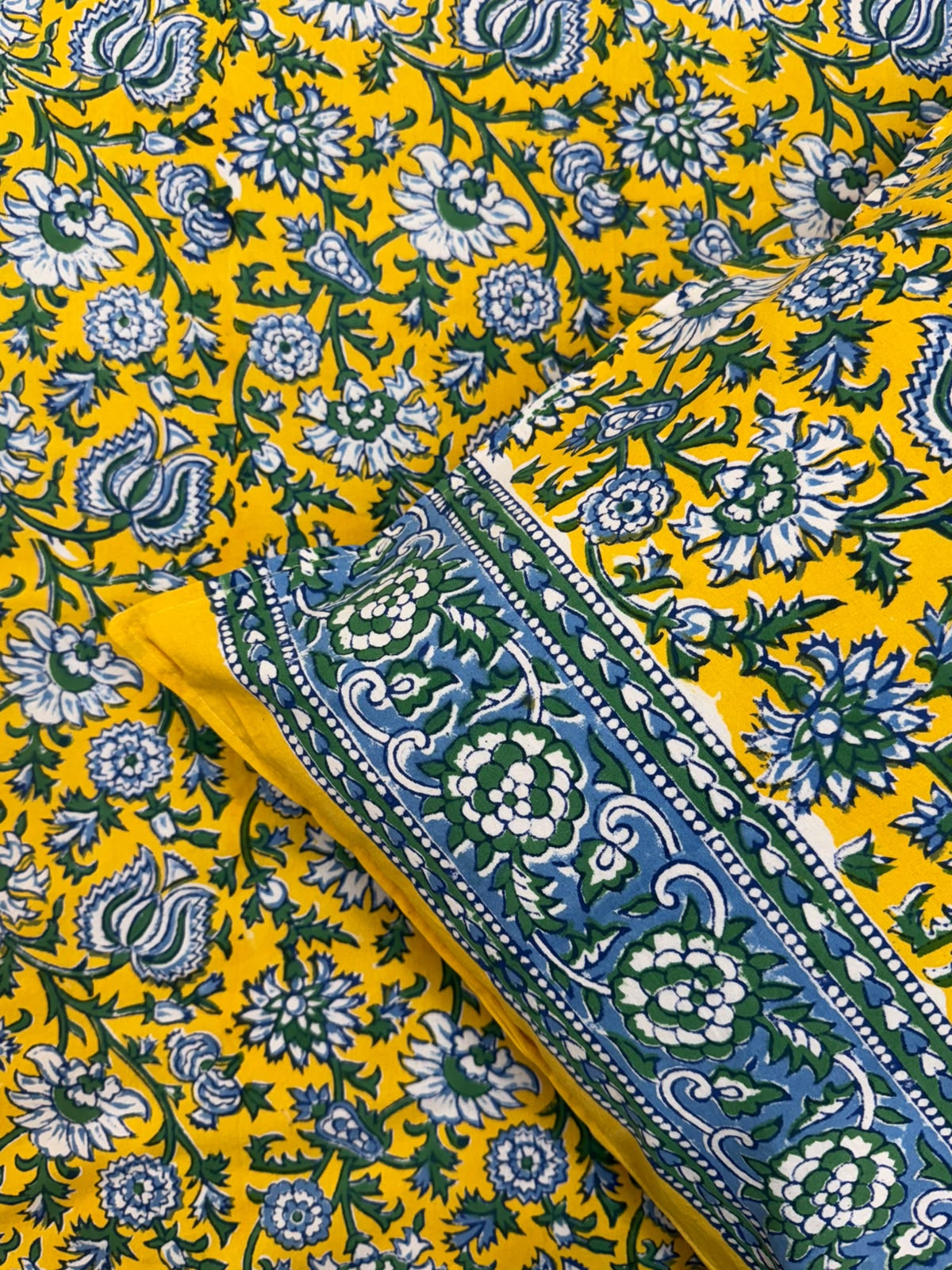 Bright Yellow Ferns Double Bedsheet with Pillow Covers