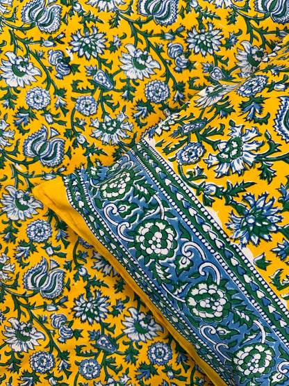 Bright Yellow Ferns Double Bedsheet with Pillow Covers