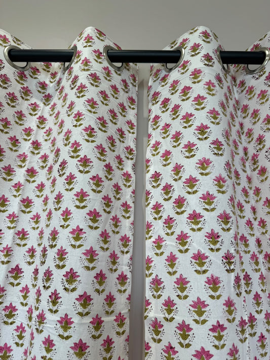 Block Printed Cotton Curtains 7ft Set(2pcs)