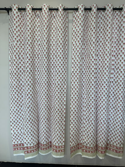 Block Printed Cotton Curtains 7ft Set(2pcs)