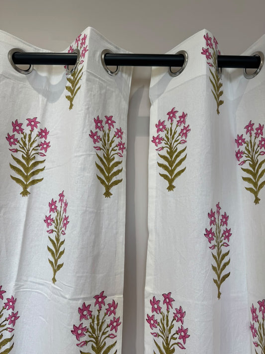 Block Printed Cotton Curtains 7ft Set(2pcs)