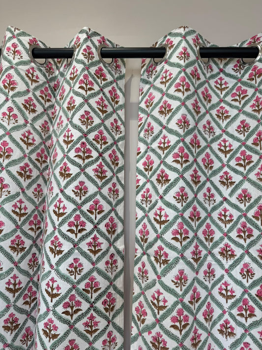 Block Printed Cotton Curtains 7ft Set(2pcs)