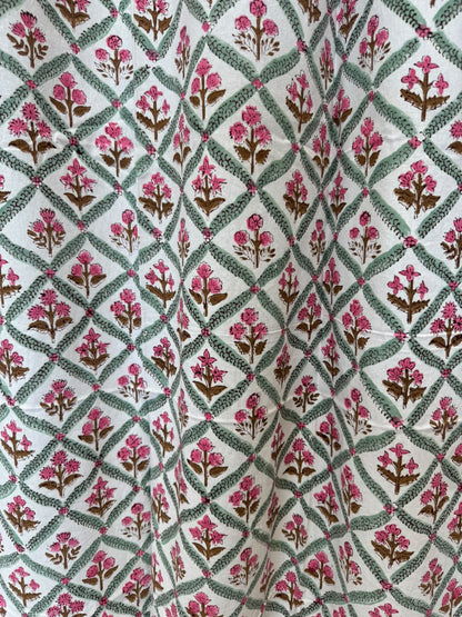 Block Printed Cotton Curtains 7ft Set(2pcs)