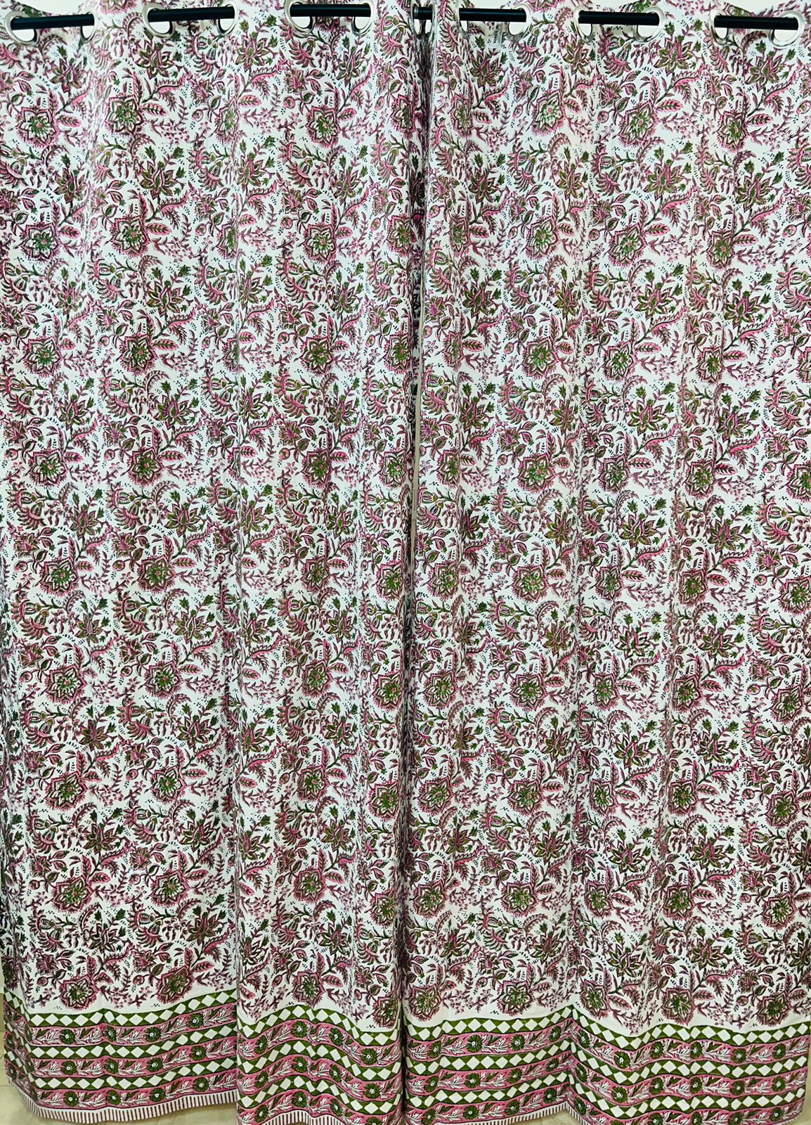 Cotton Curtains Pink Base Floral