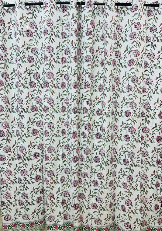 Cotton Curtains Pink Base Floral