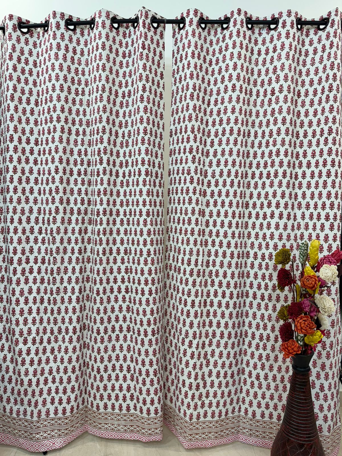 Cotton Curtains Pink Base Floral