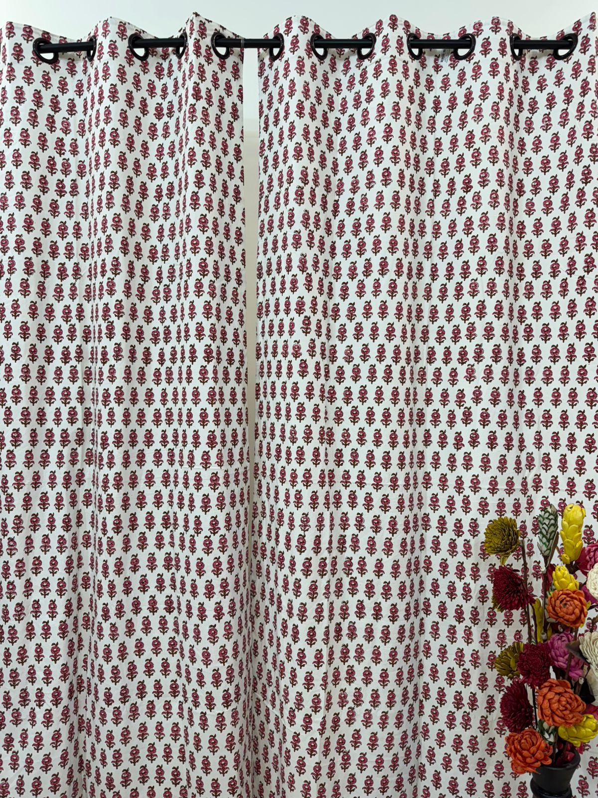 Cotton Curtains Pink Base Floral