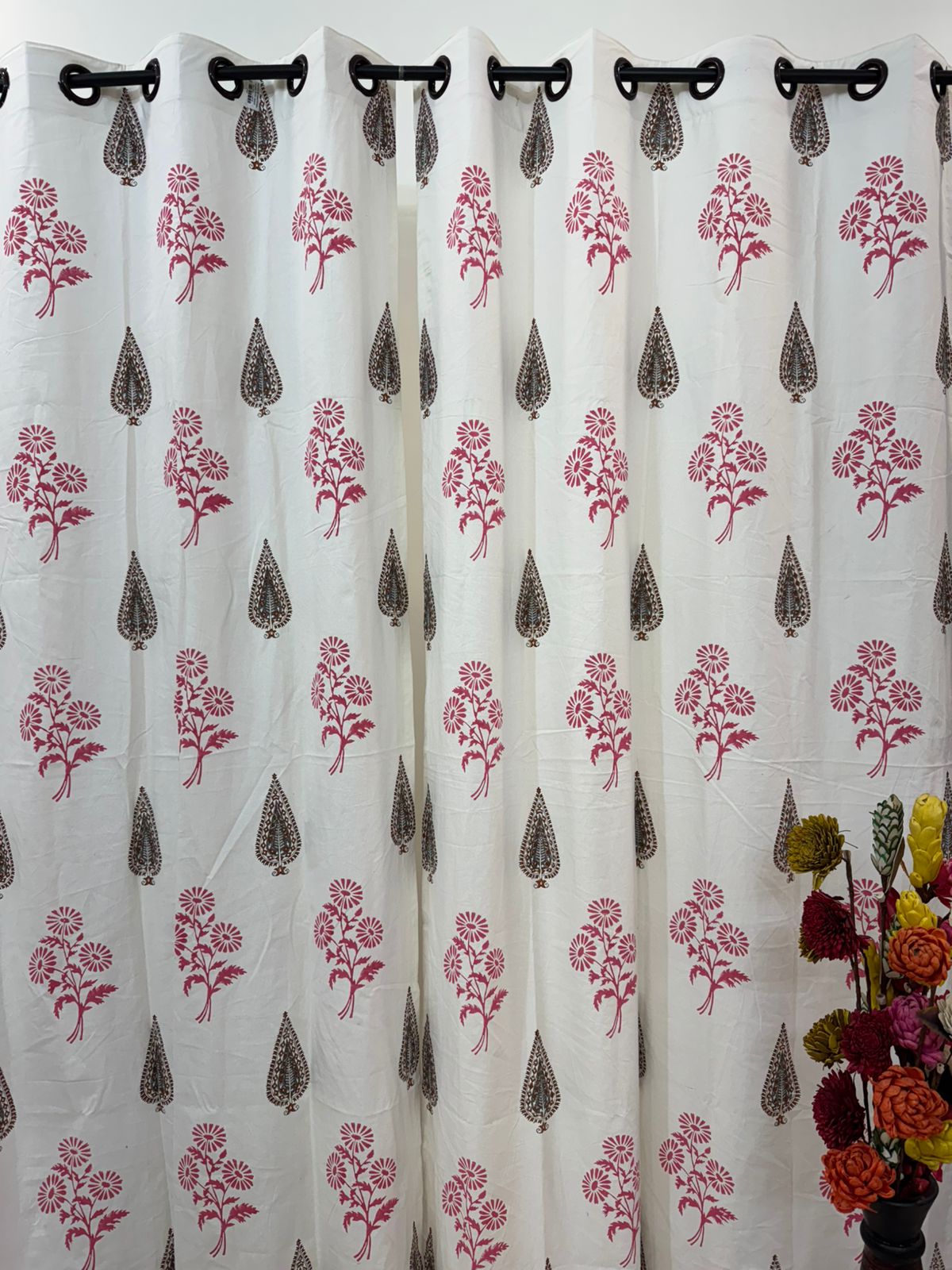 Cotton Curtains Pink Base Floral