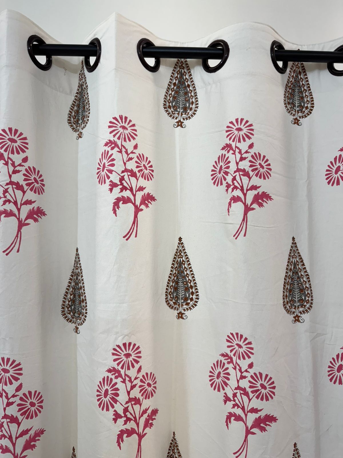 Cotton Curtains Pink Base Floral