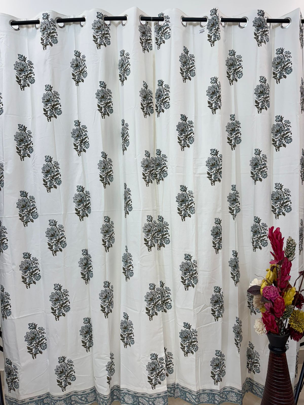 Sage Green Boota Cotton Curtains 7ft Set(2pcs)