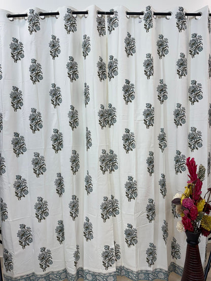 Sage Green Boota Cotton Curtains 7ft Set(2pcs)