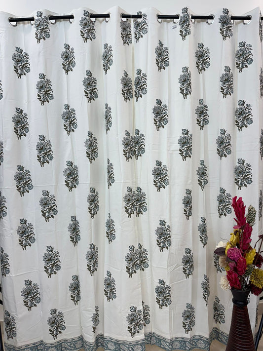 Sage Green Boota Cotton Curtains 7ft Set(2pcs)