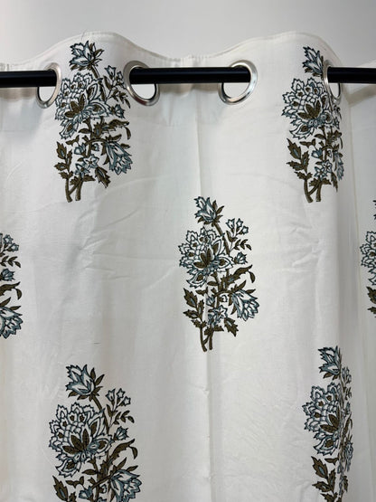 Sage Green Boota Cotton Curtains 7ft Set(2pcs)