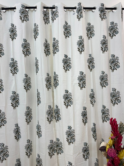 Sage Green Boota Cotton Curtains 7ft Set(2pcs)