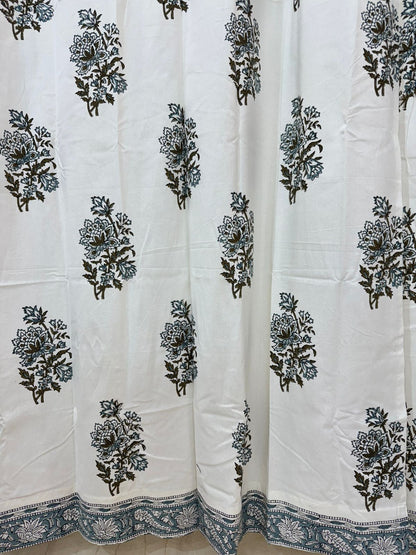 Sage Green Boota Cotton Curtains 7ft Set(2pcs)