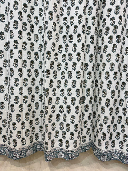 Sage Green Bud Cotton Curtains 7ft Set(2pcs)