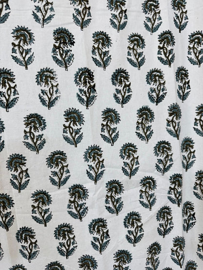 Sage Green Bud Cotton Curtains 7ft Set(2pcs)