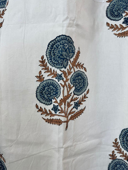 Natural Hue Boota Cotton Curtains 7ft Set(2pcs)