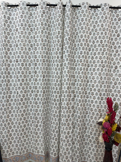 Natural Hue Bud Cotton Curtains 7ft Set(2pcs)
