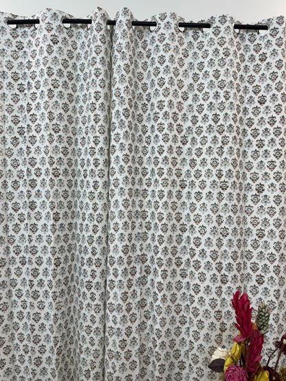 Natural Hue Bud Cotton Curtains 7ft Set(2pcs)