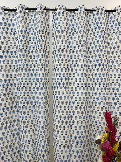 Sapphire Spring Bud Cotton Curtains 7ft Set(2pcs)