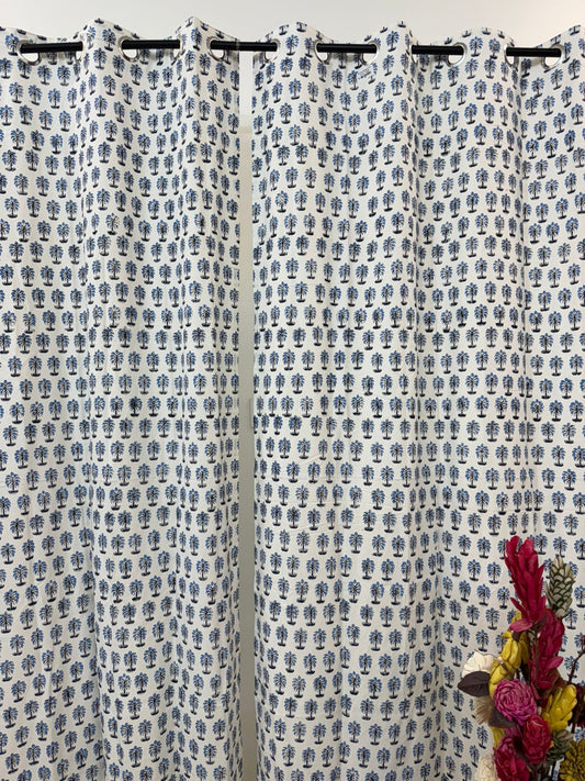 Sapphire Spring Bud Cotton Curtains 7ft Set(2pcs)