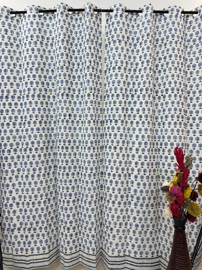 Sapphire Spring Bud Cotton Curtains 7ft Set(2pcs)