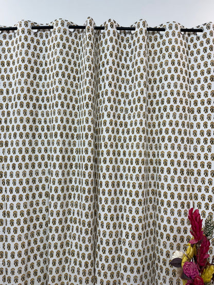 Mustard Veil Cotton Curtains 7ft Set(2pcs)
