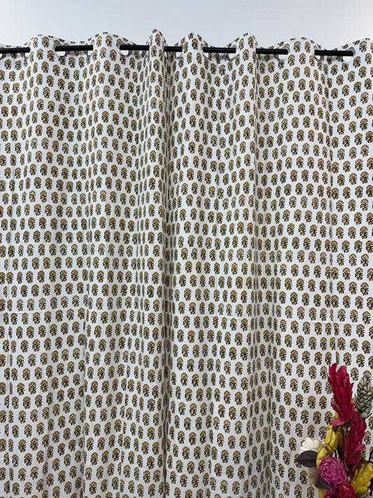 Mustard Veil Cotton Curtains 7ft Set(2pcs)